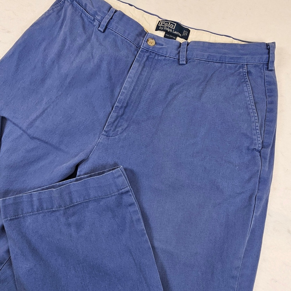 Polo Ralph Lauren Andrew Pant Mens 34x34 Blue Cotton Chino Pleated Trousers